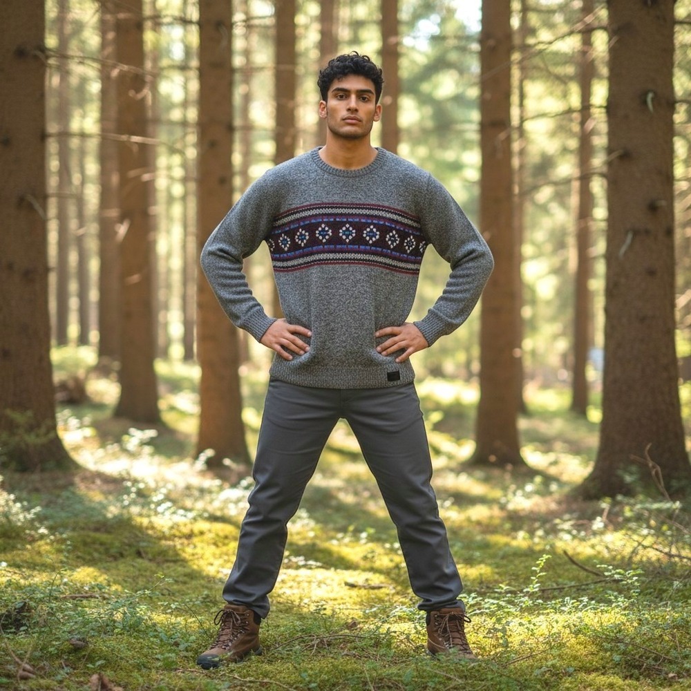 Hollister Argyle Crewneck Sweater Men's M Gray Knit Leather Logo Preppy Y2K
